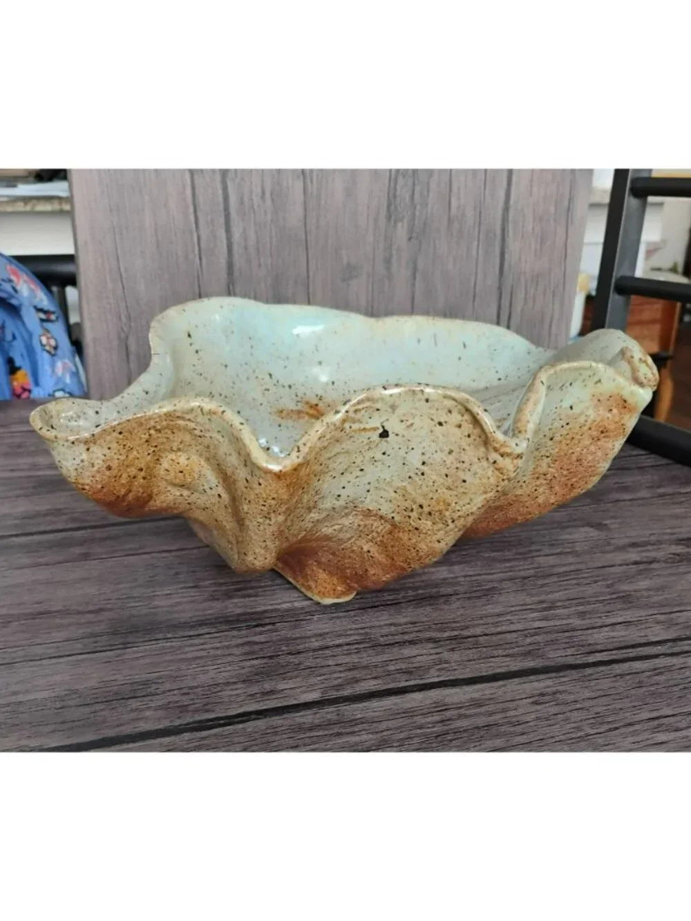 Handmade Ceramic Ruffled Clam Shell Shaped Bowl w Rustic Glaze 14